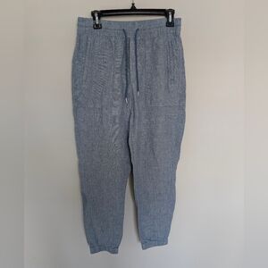 Athleta Retreat Linen Jogger Pants Womens 6 Heather Blue Zip Pockets Drawstring